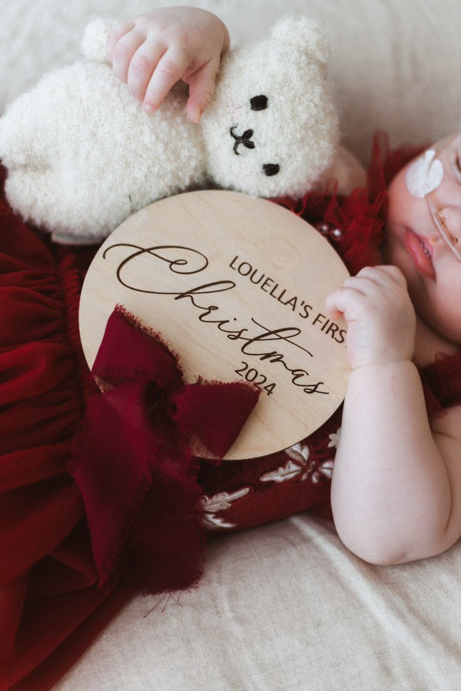 First Christmas 2025 personalised sign with ribbon
