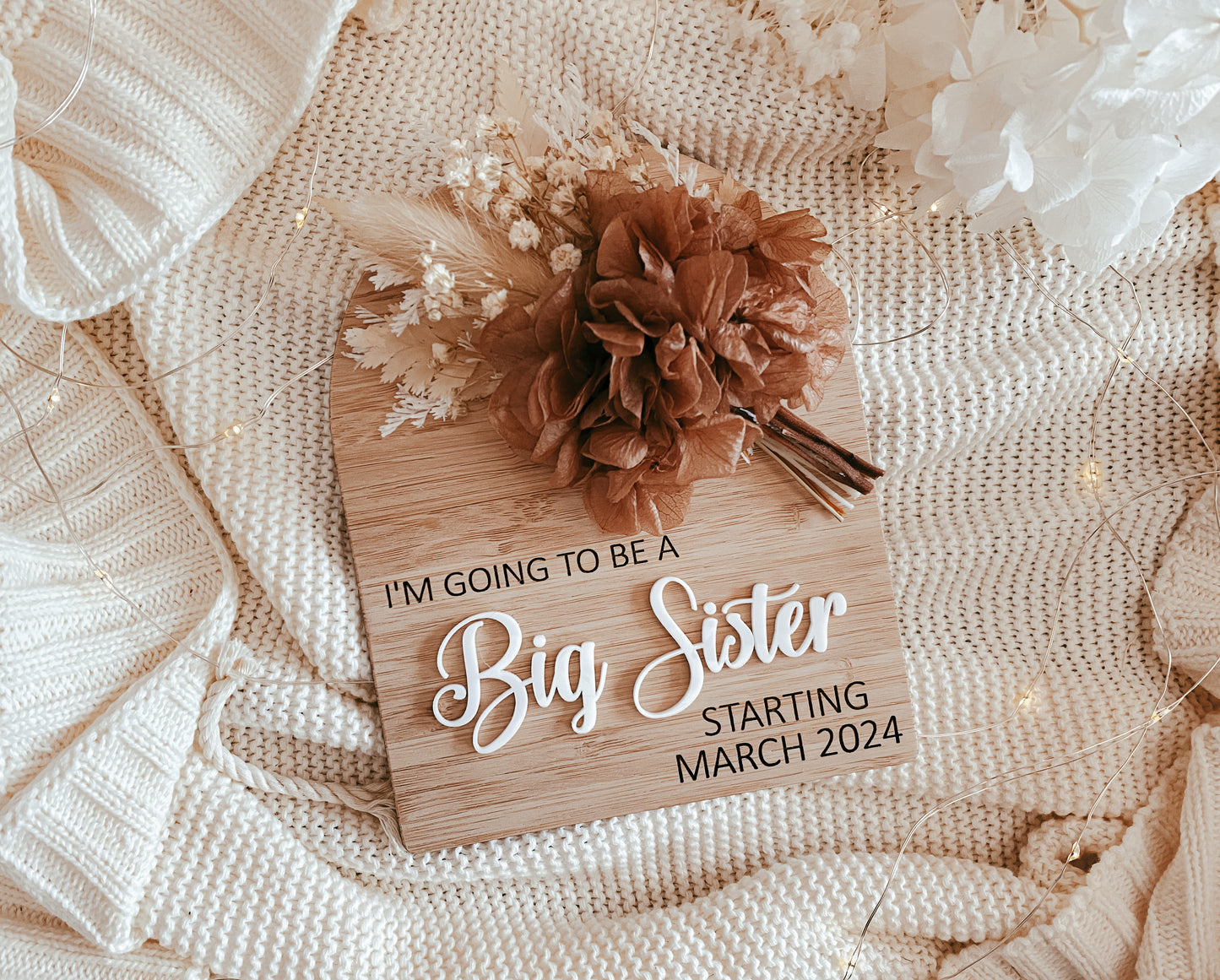 Big sister promotion dried floral plaque