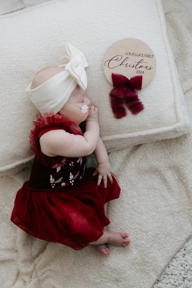 First Christmas 2025 personalised sign with ribbon