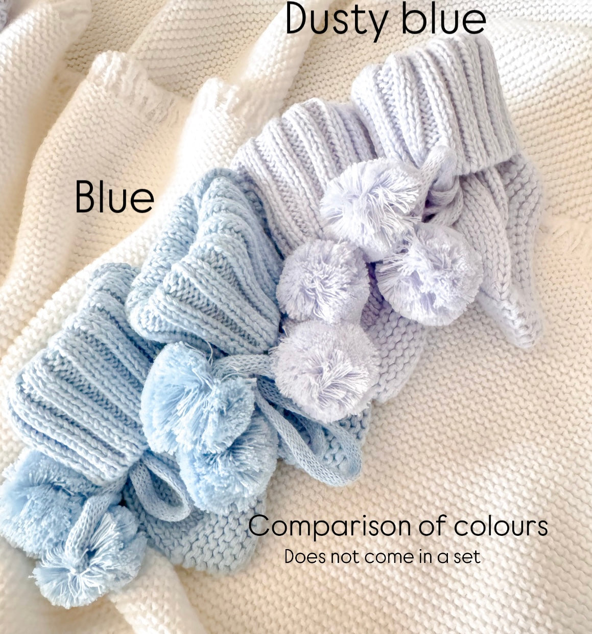 Blue knit baby pompom booties