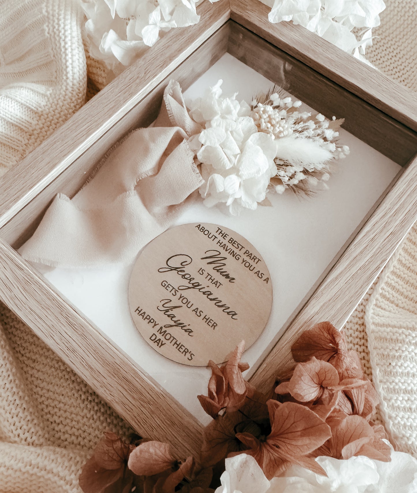 Grandparent Mother’s Day Shadow box Natural frame