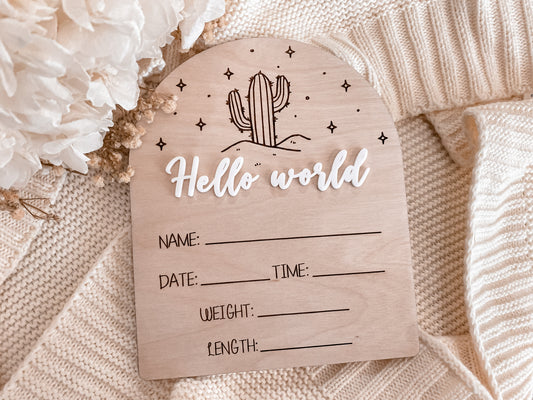 Hello world cactus writeable birth announcement