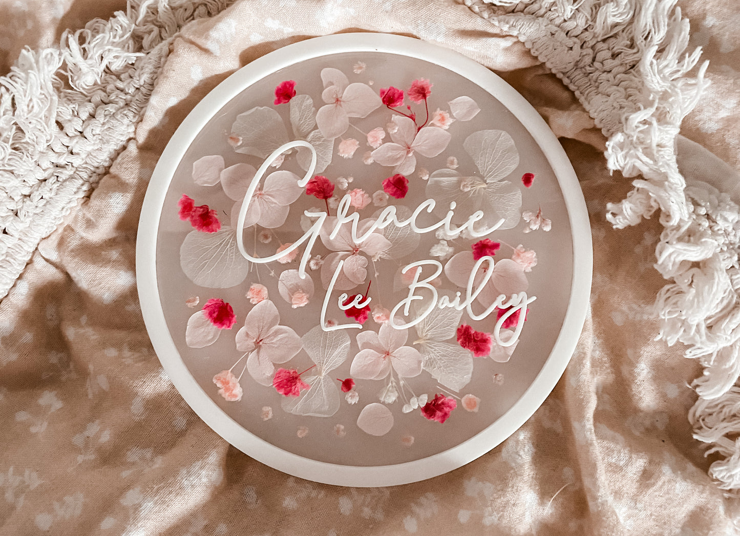 Pressed floral round announcement