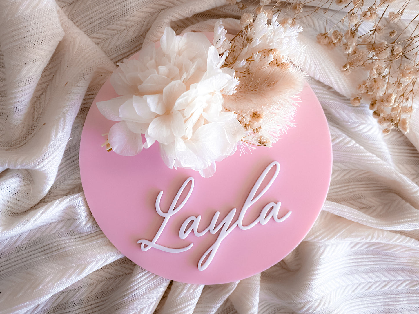 Acrylic pink birth announcement sign