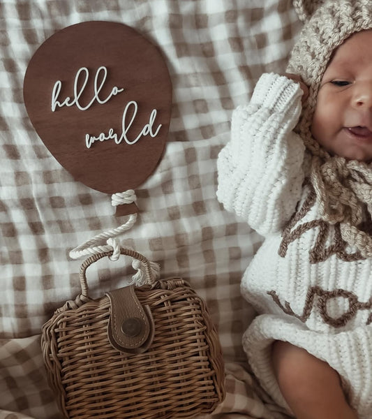 Balloon shape hello world birth announcement