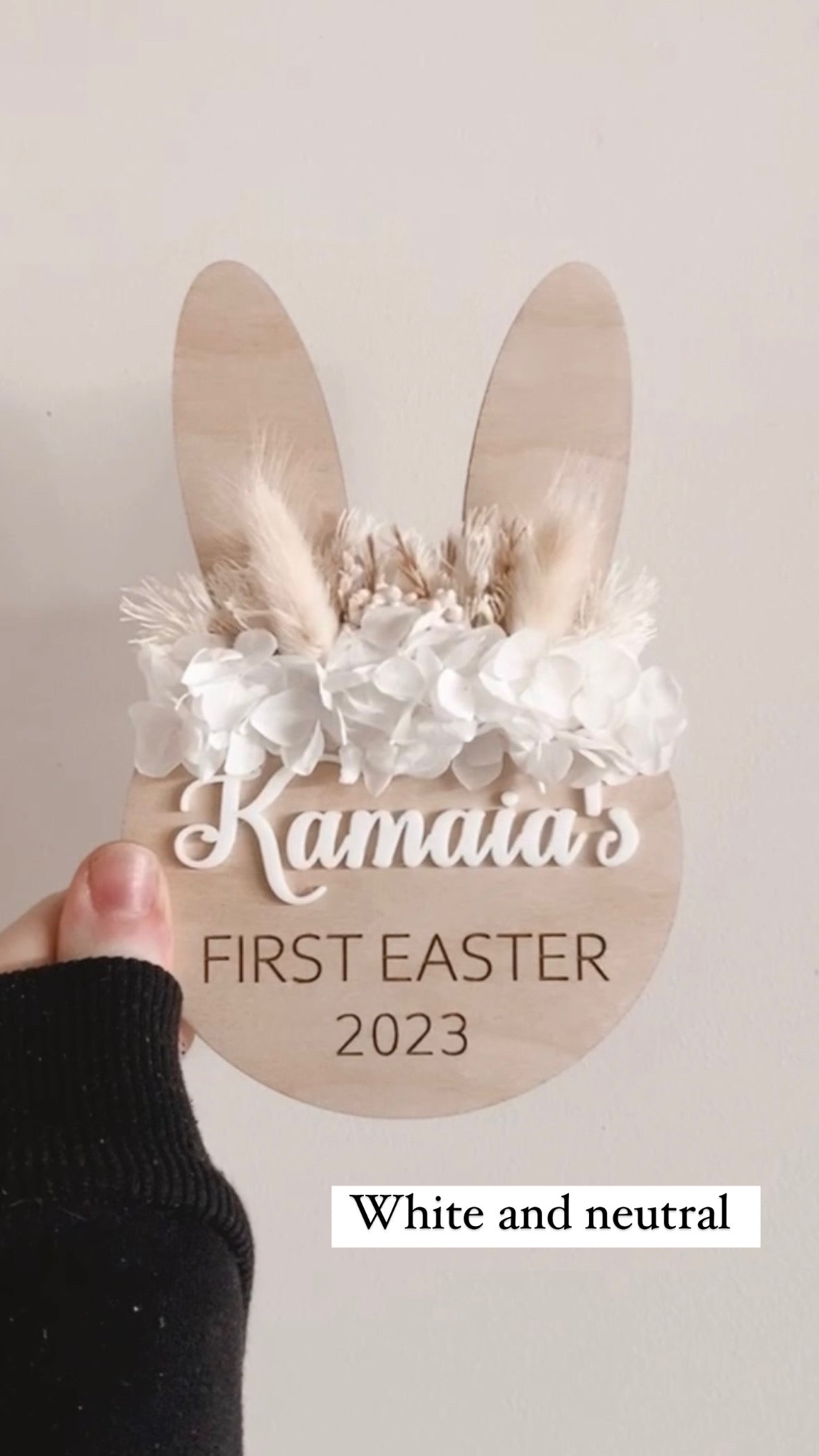First Easter bunny sign with dried flowers