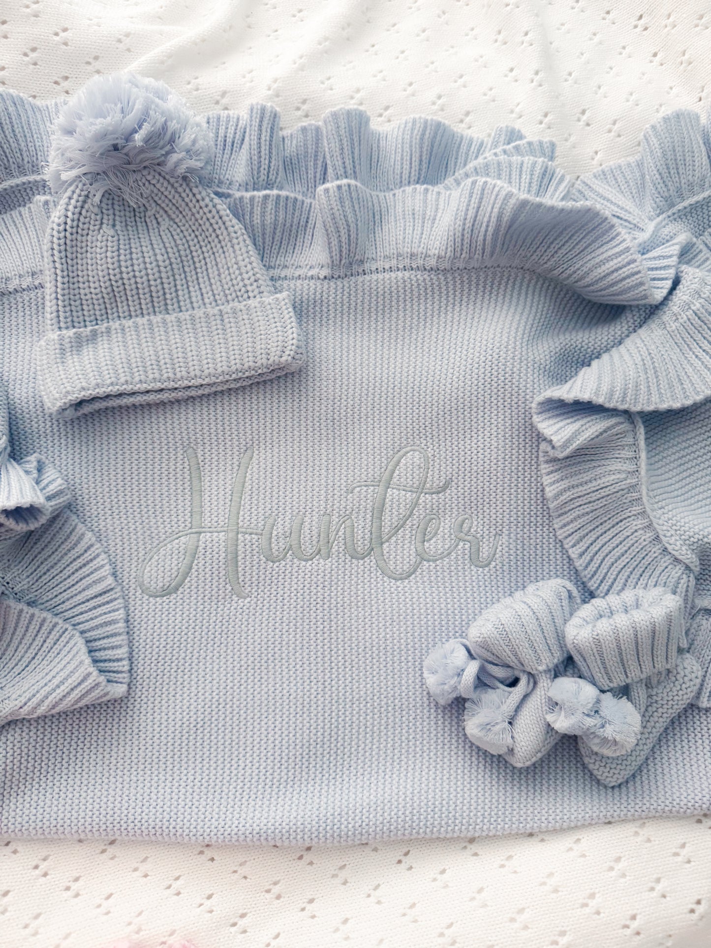 Dusty blue frill blanket