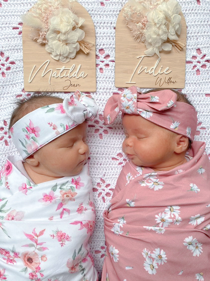 Baby pink and white dried flower name sign