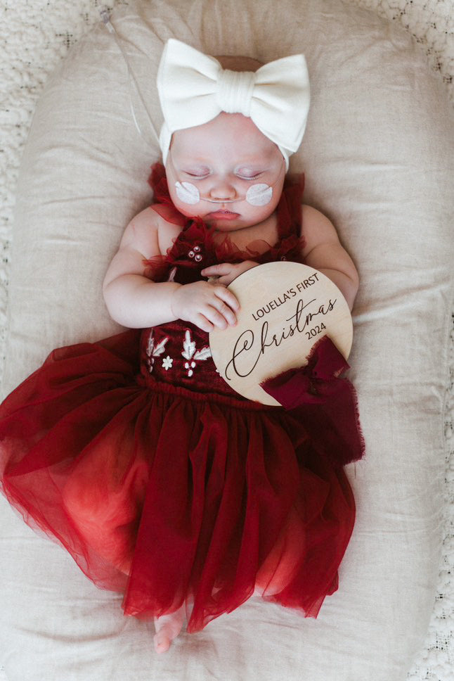 First Christmas 2025 personalised sign with ribbon