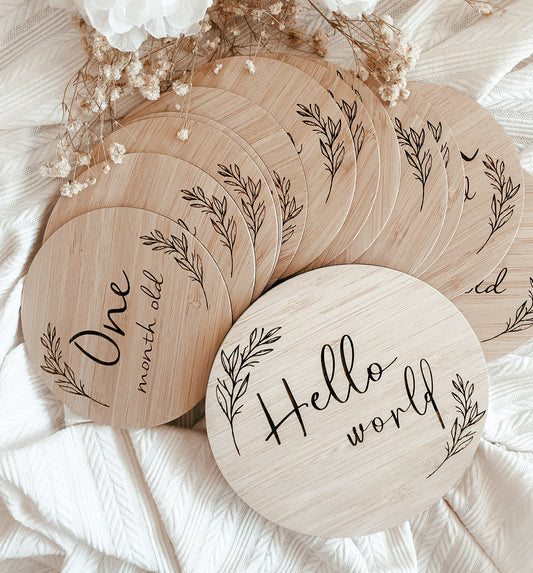 Hello world birth announcement sign and milestone pack