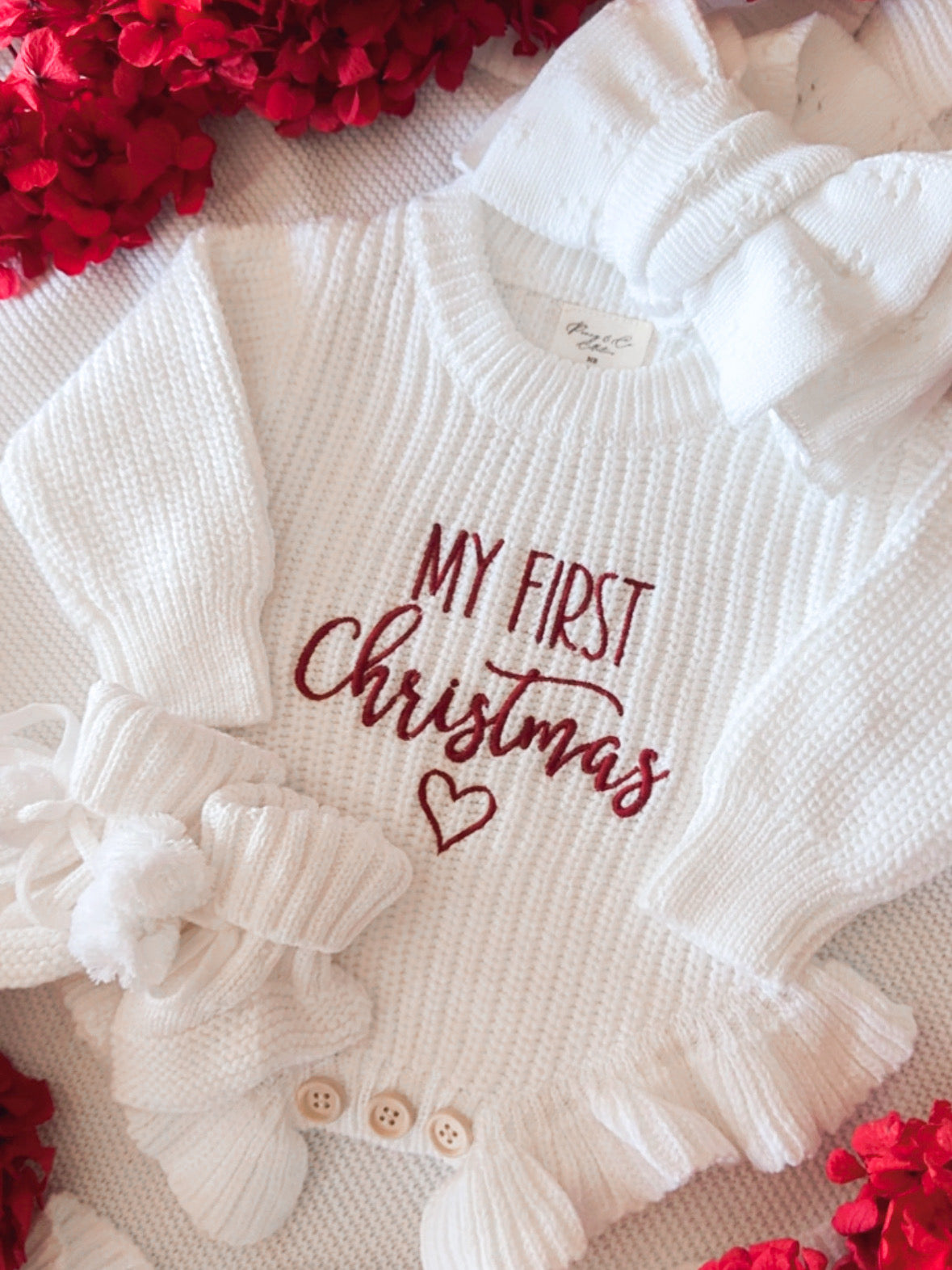My first Christmas chunky knit heart romper
