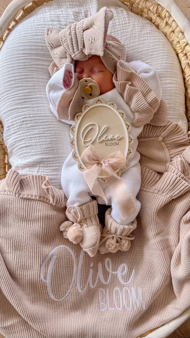 White with beige frill personalised baby romper