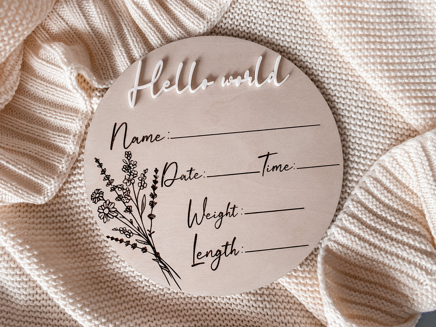 Hello world lavender bunch writeable birth announcement