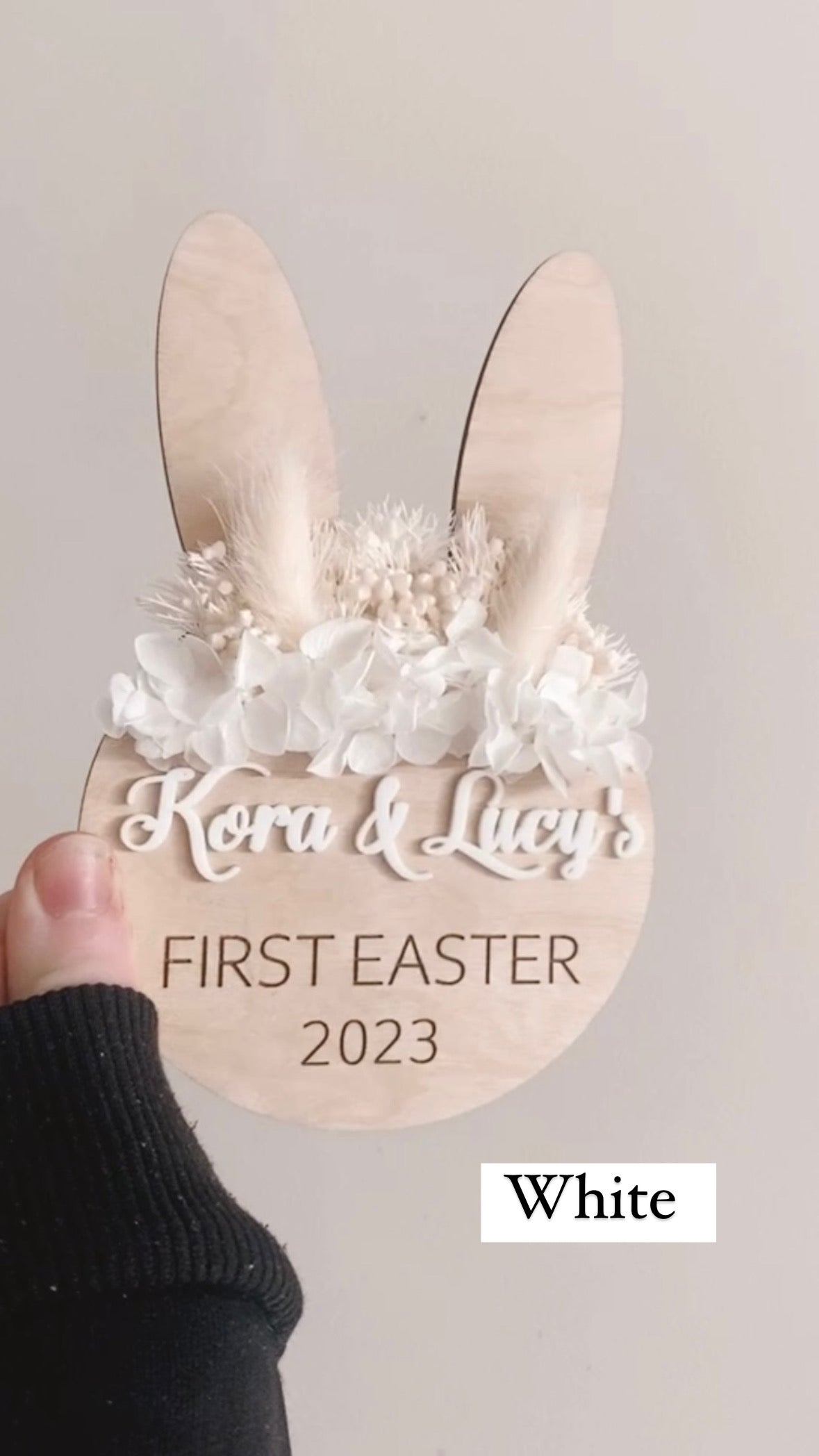 First Easter bunny sign with dried flowers