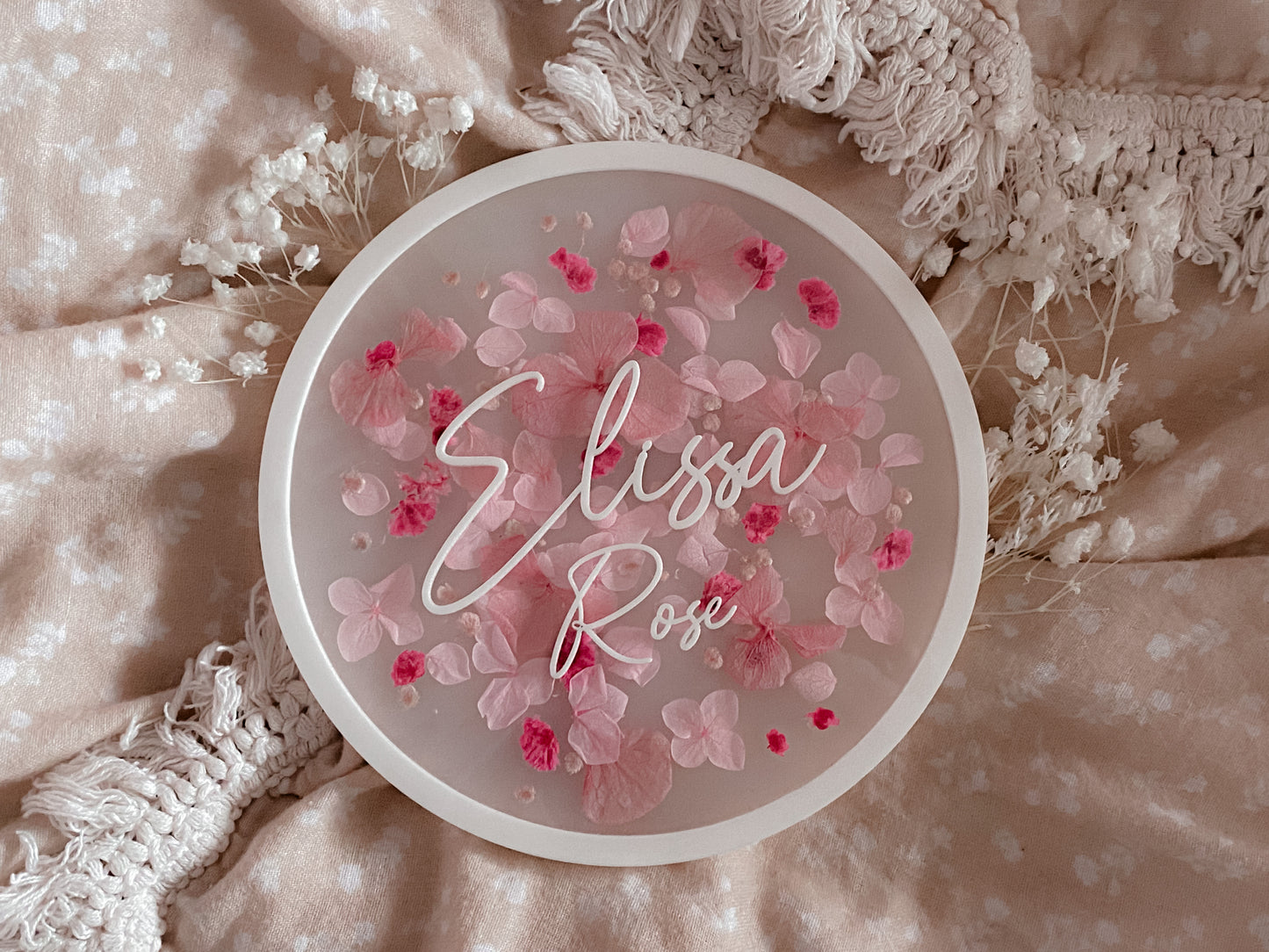 Pressed floral round announcement