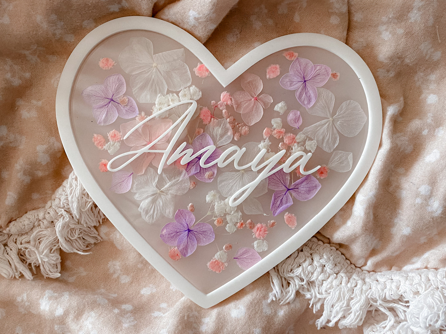 Pressed floral heart announcement