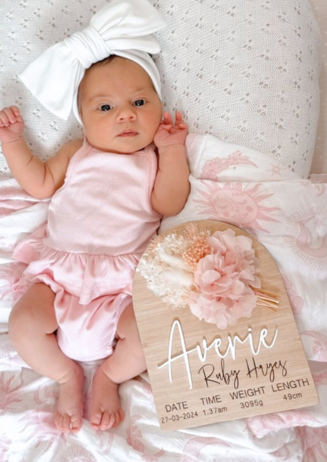 Dried floral birth detail keepsake pink bunch