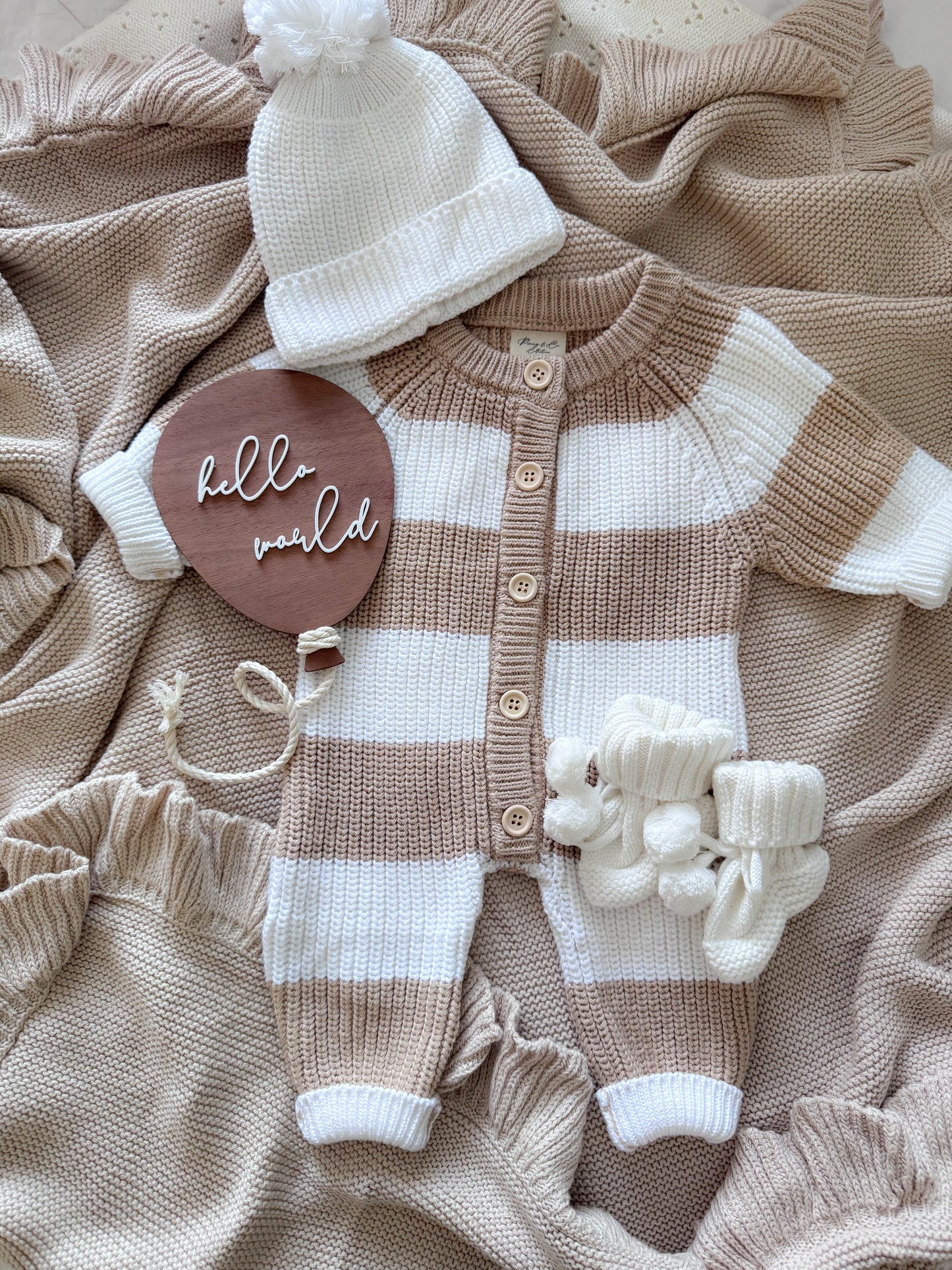 Beige and white stripe chunky knit romper