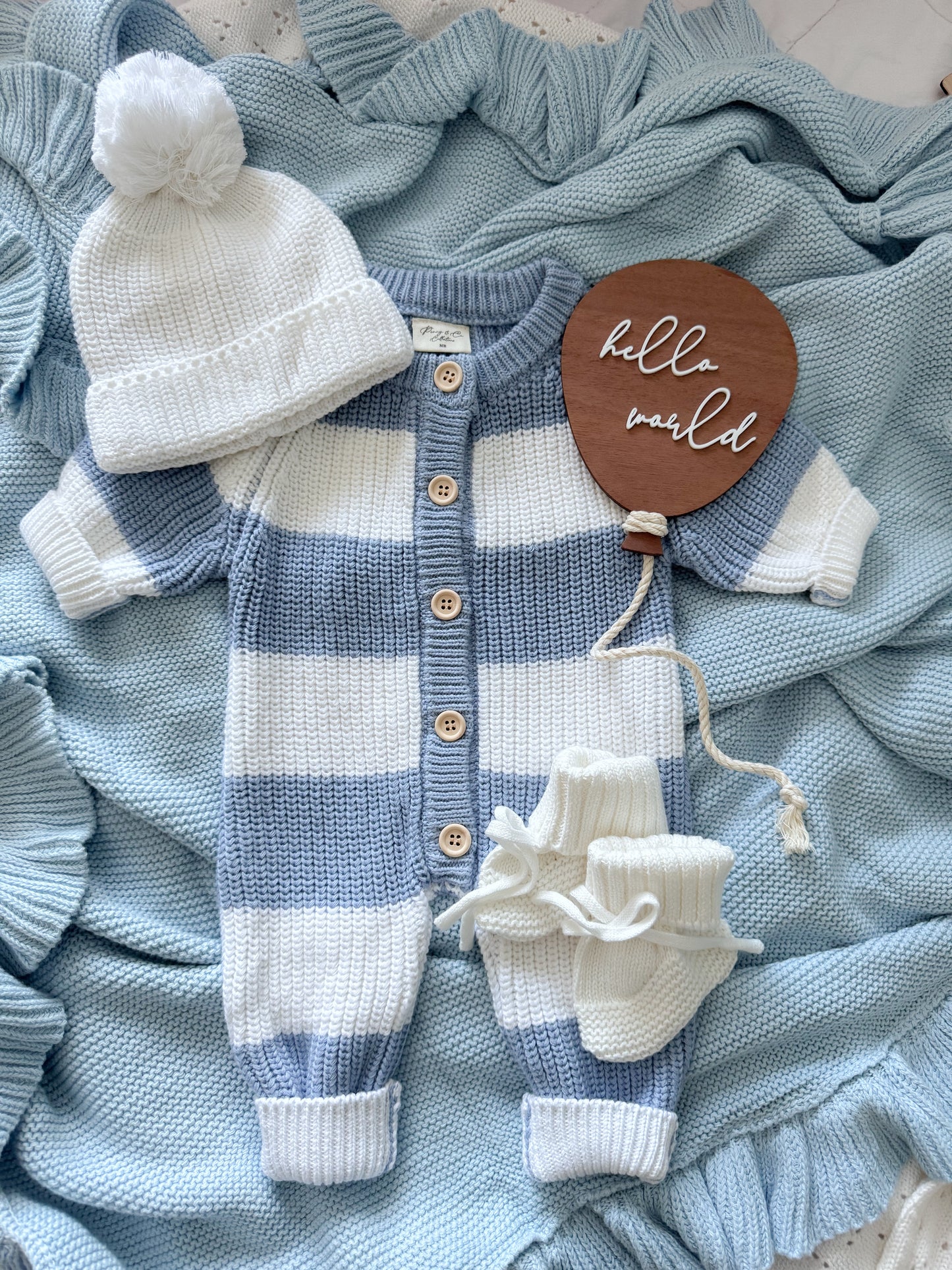 Blue and white stripe chunky knit romper