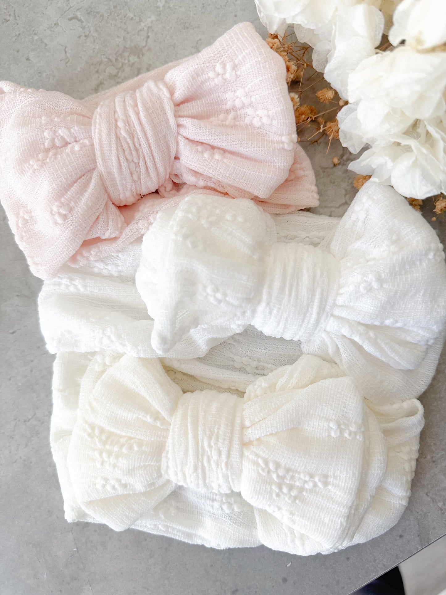 Floral pattern white baby bow