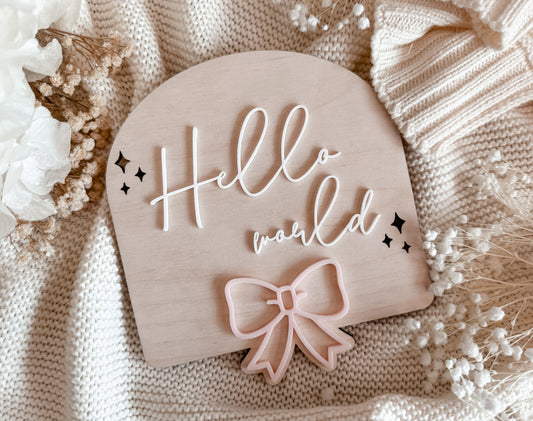 Baby girl birth announcement sign with bow