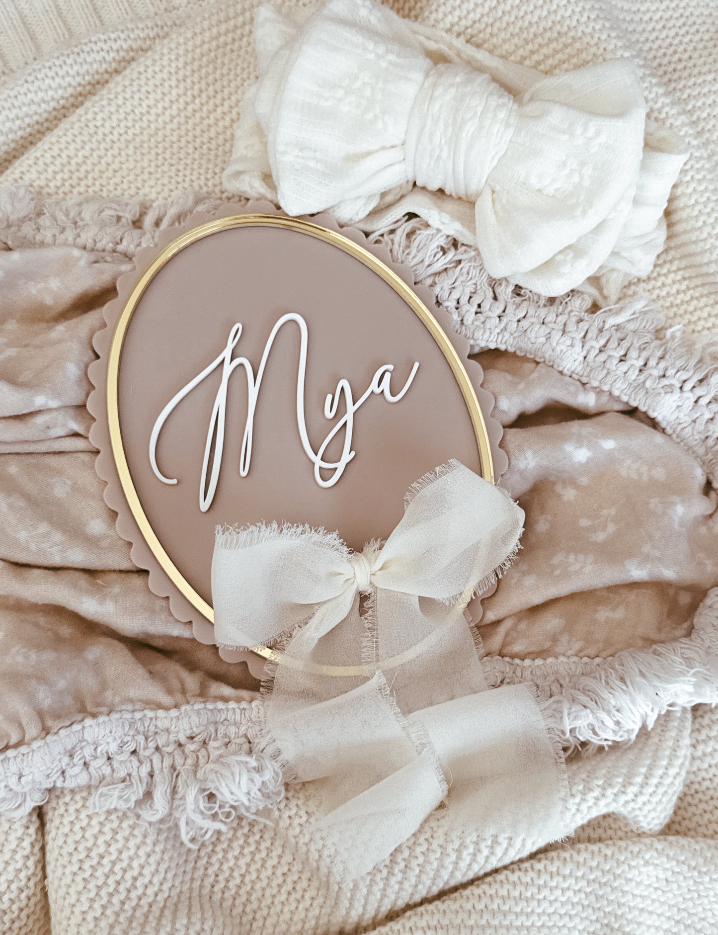 Scallop edge with ribbon acrylic name sign