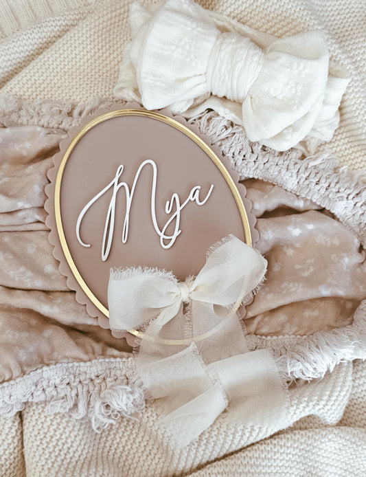 Scallop edge with ribbon acrylic name sign