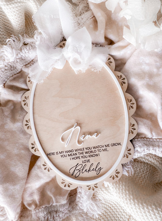 Scalloped edge First Mother’s Day hand print sign