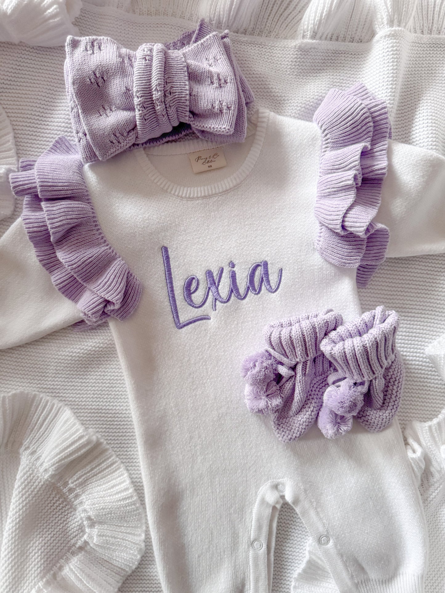 Lilac pointelle pattern oversized baby bow