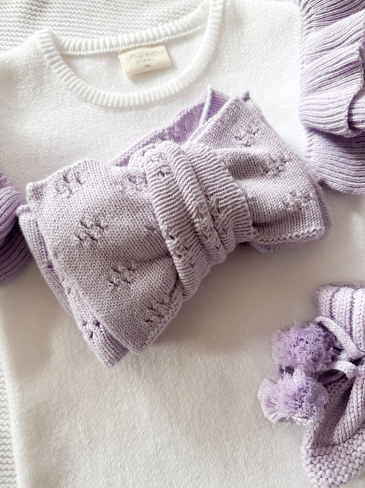 Lilac pointelle pattern oversized baby bow