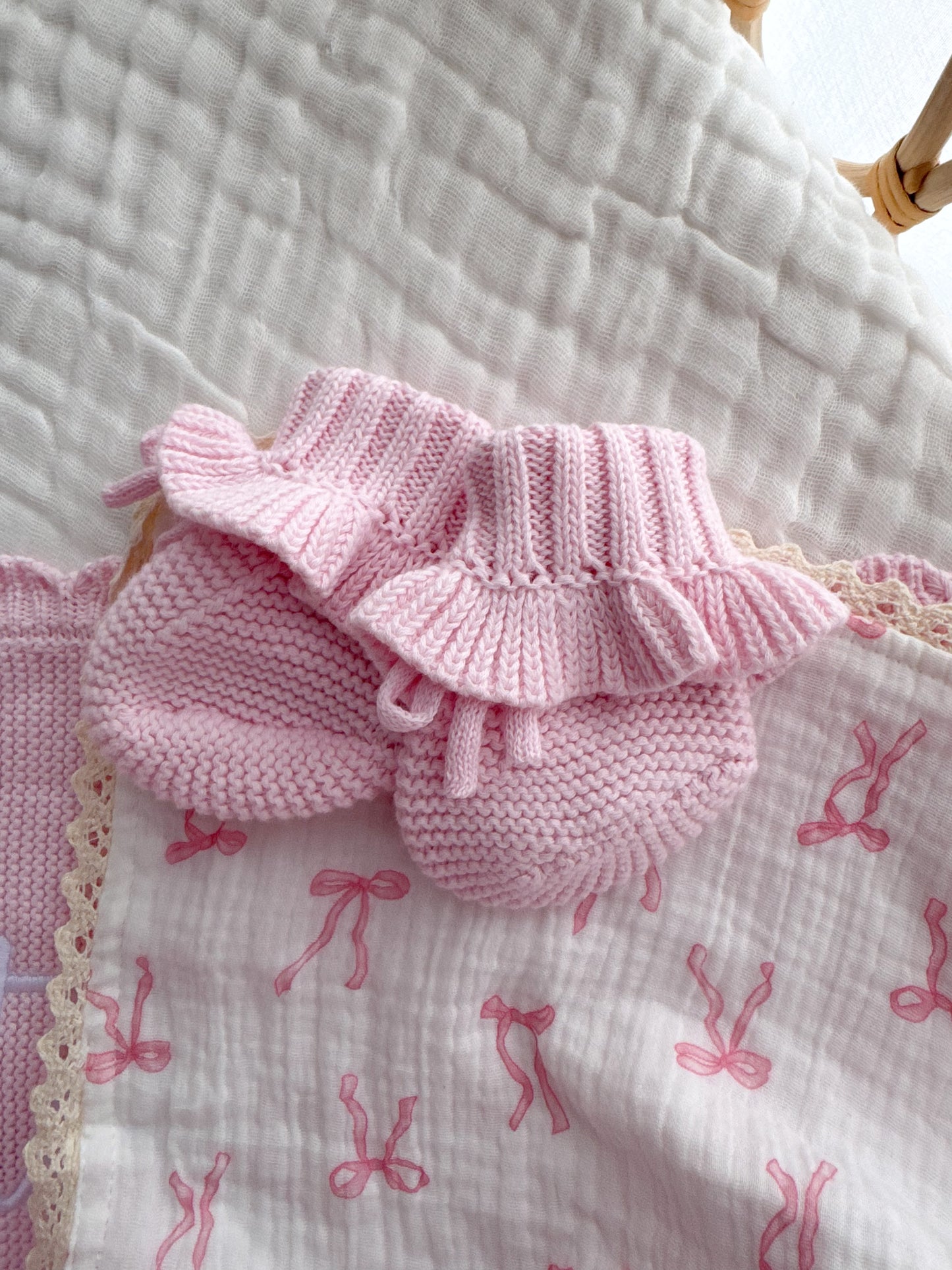Pink frill knit baby booties