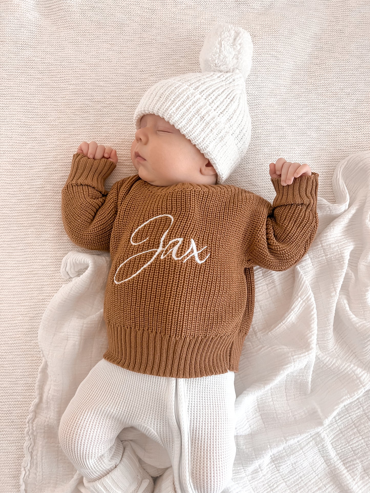 Personalised toffee brown newborn knit jumper
