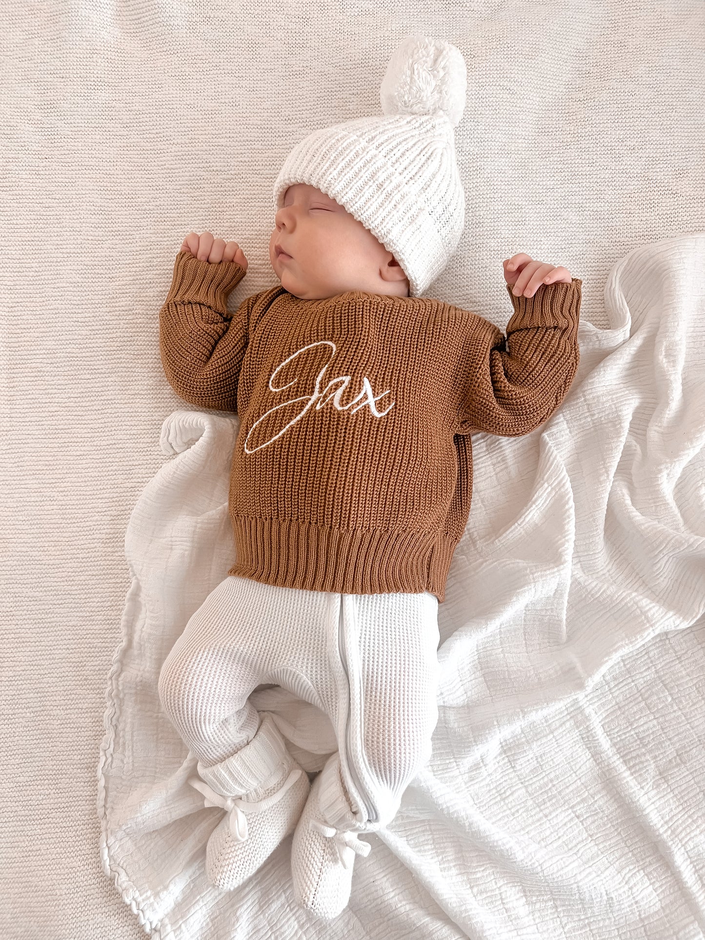 Personalised toffee brown newborn knit jumper