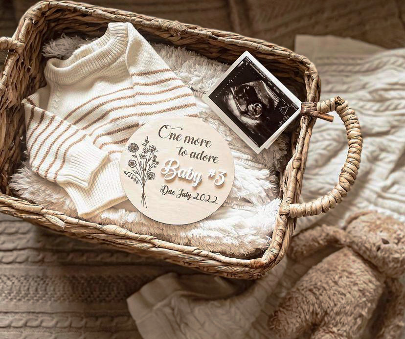 Wooden engraved pregnancy announcement sign