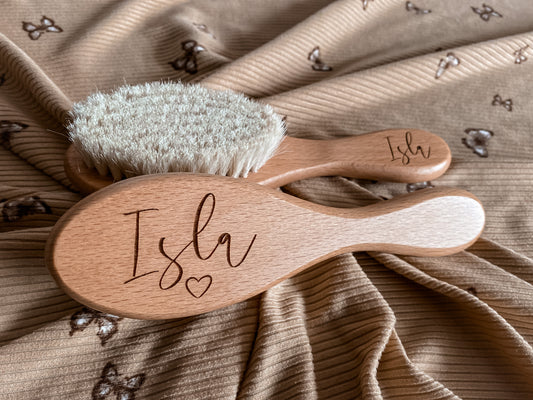 Single soft bristle hairbrush engraved heart design