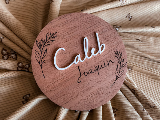 Red gum wood personalised birth announcement