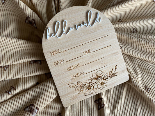 Floral engraved pattern writeable birth announcement