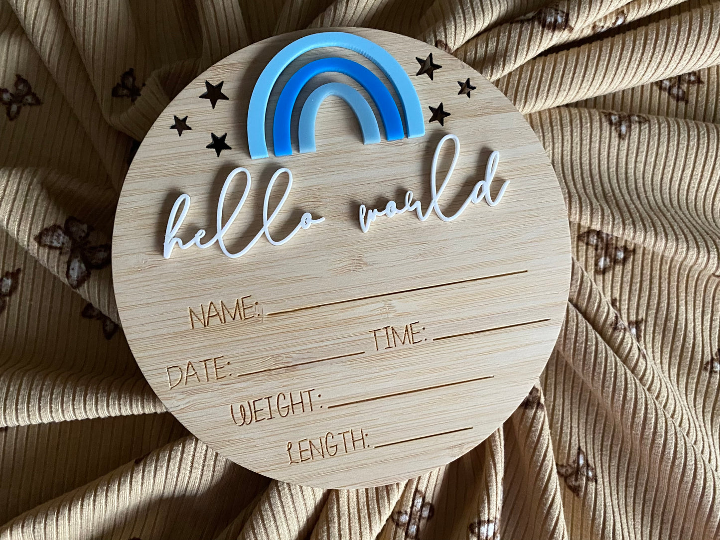 Rainbow writeable birth announcement blue rainbow