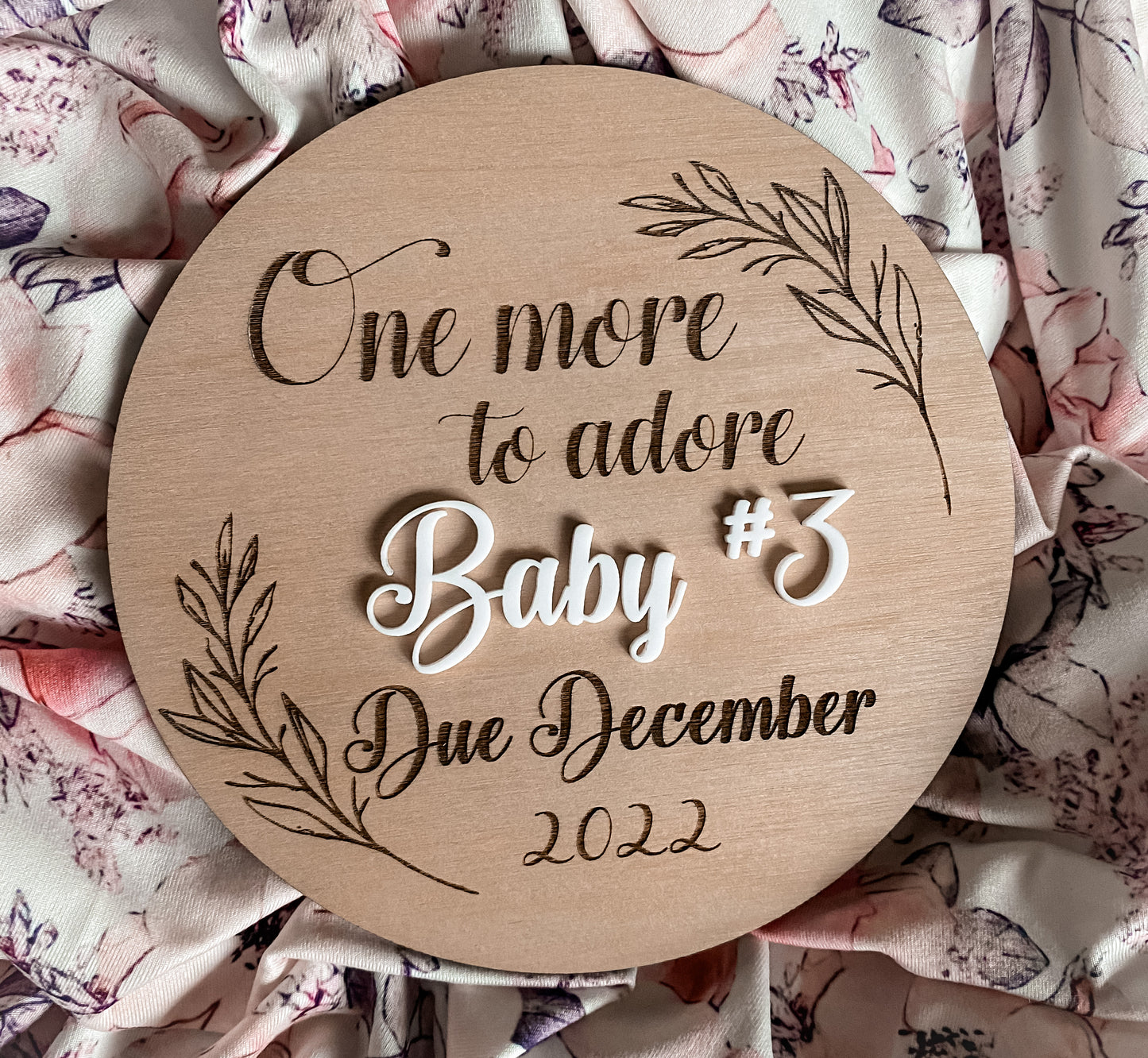 Wooden engraved pregnancy announcement sign