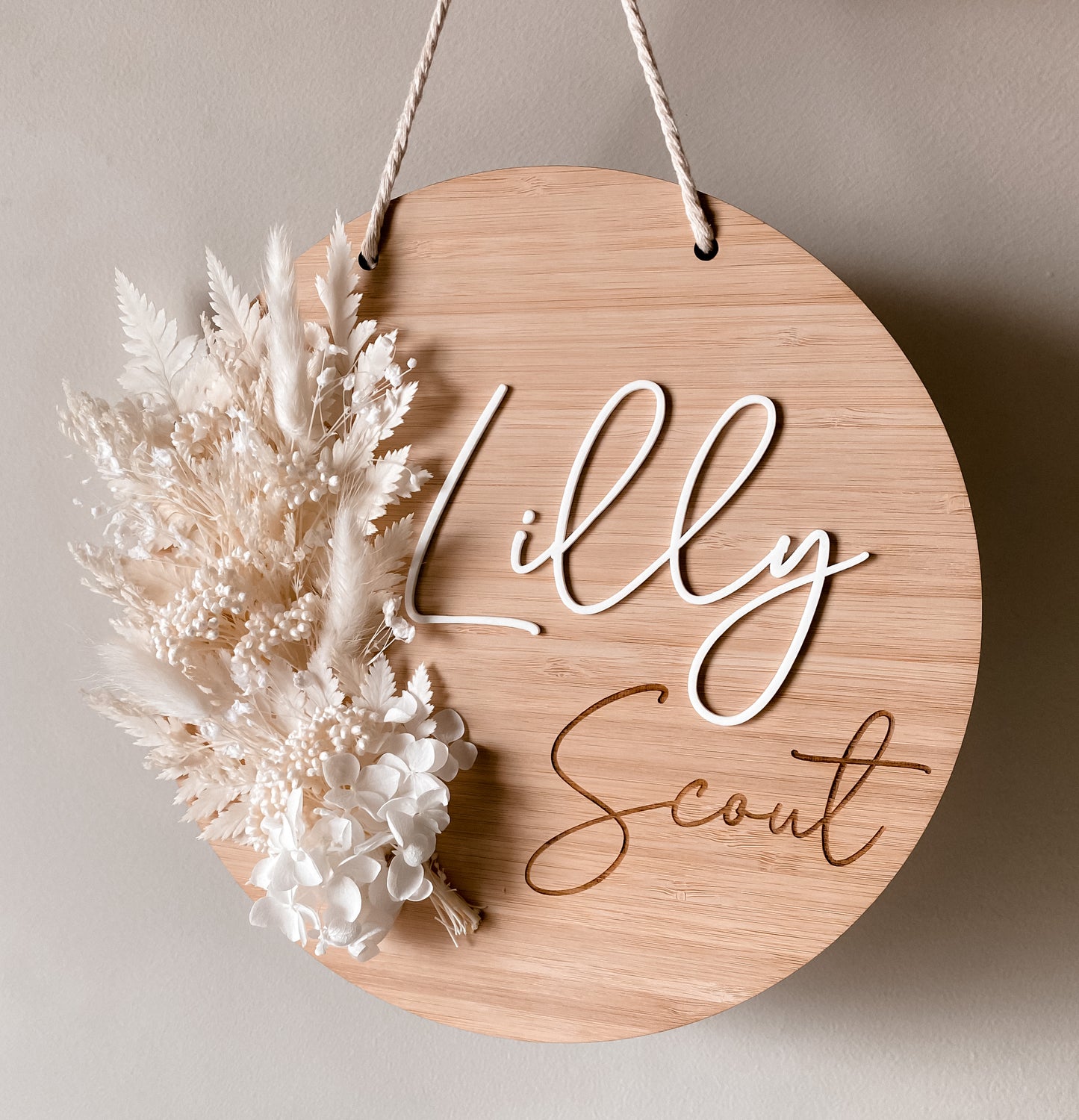 Dried floral and Bamboo wall decor white florals