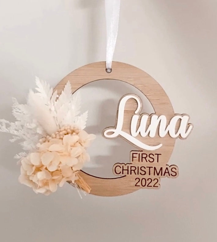 First Christmas dried floral tree decoration