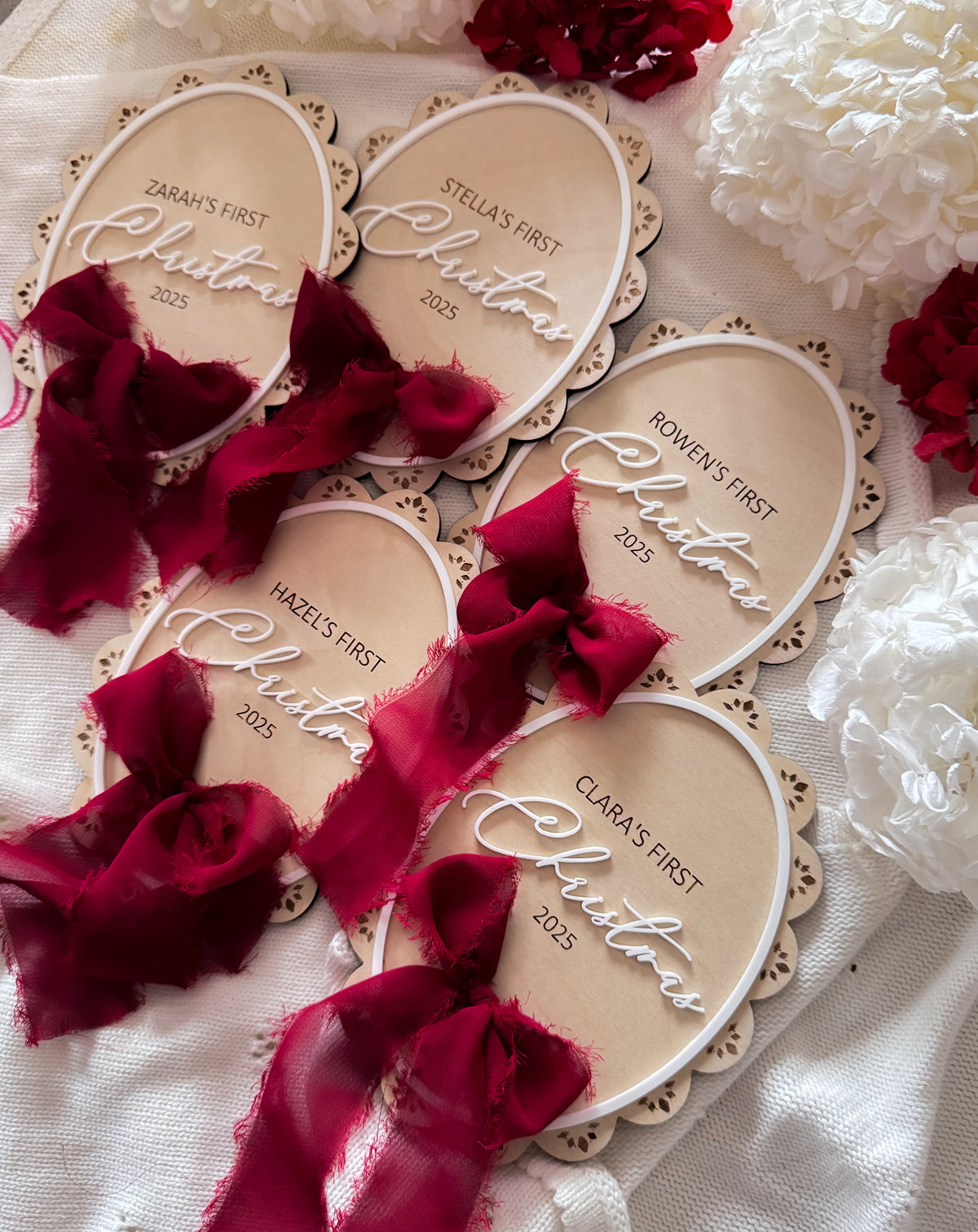 First Christmas scallop edge ribbon sign