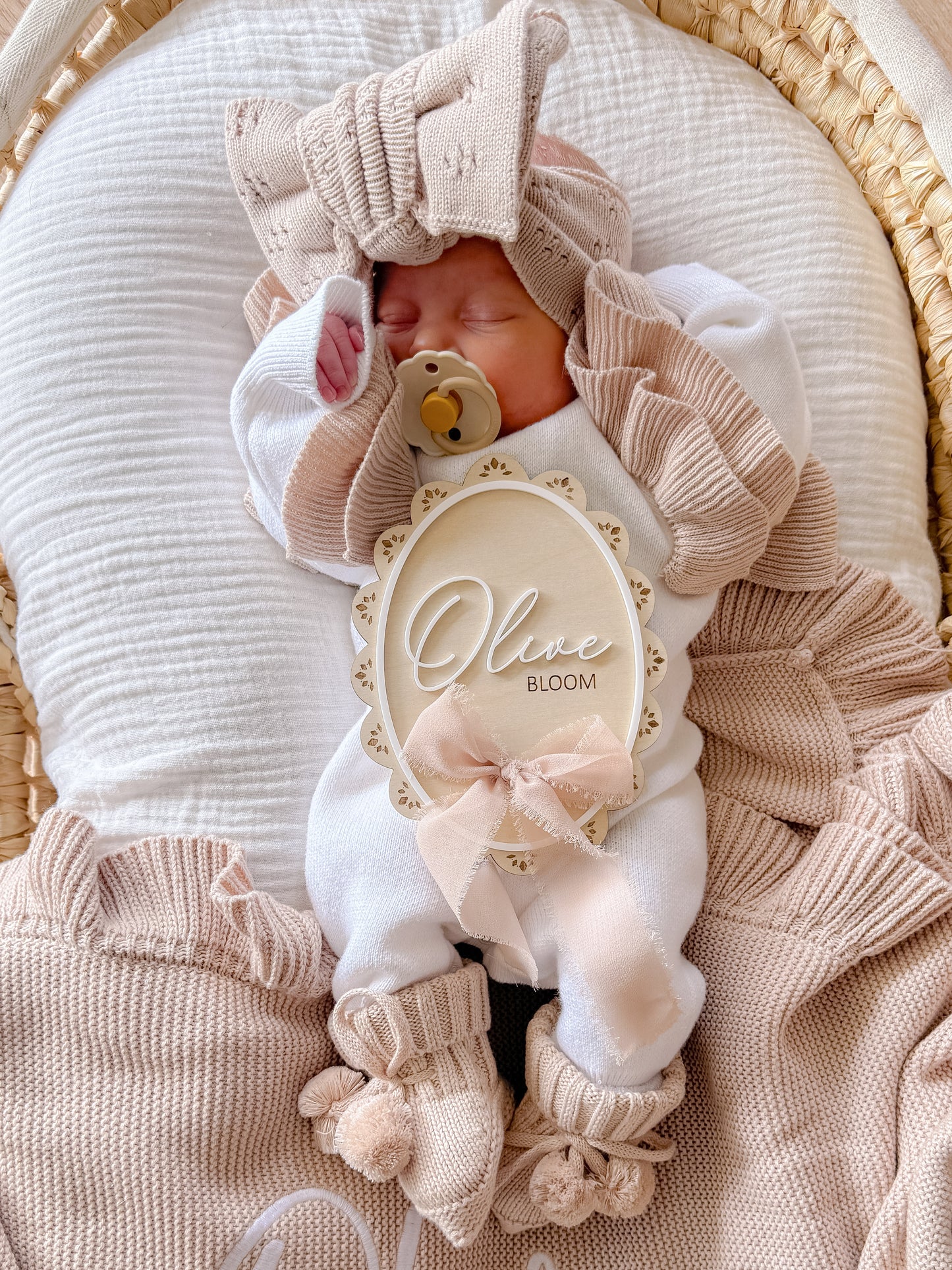 White with beige frill personalised baby romper