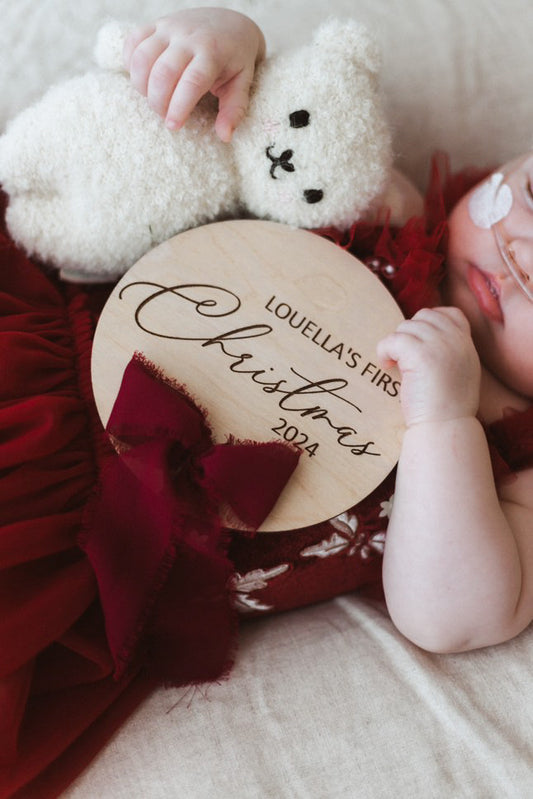 First Christmas 2025 personalised sign with ribbon