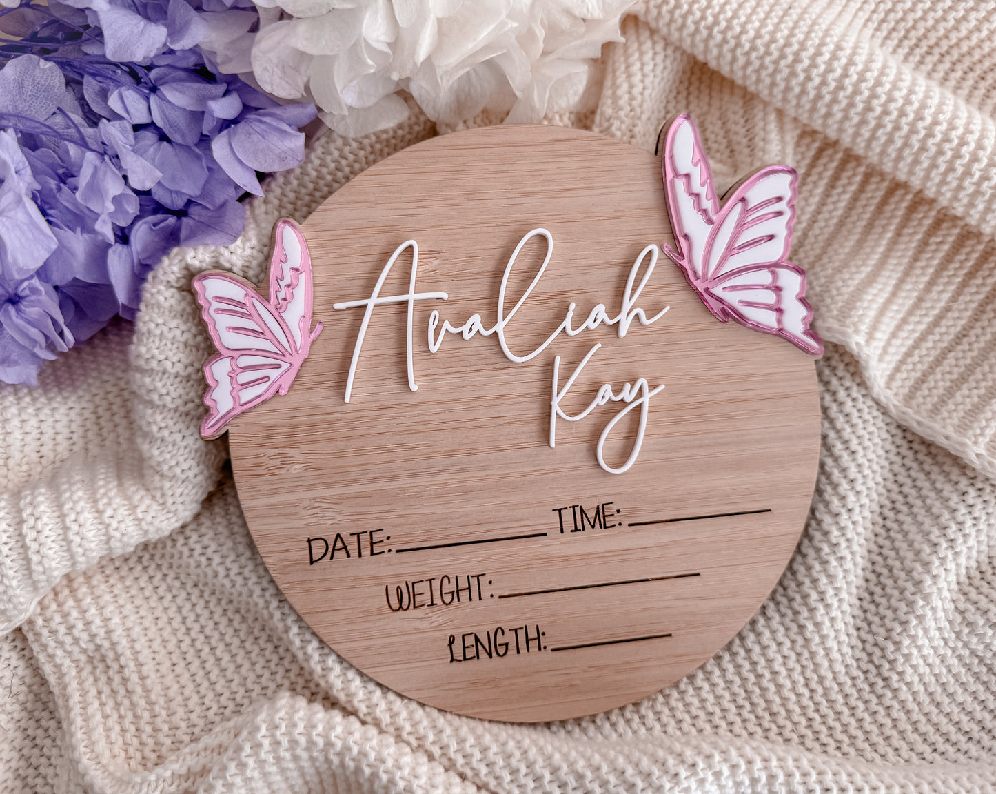 Personalised butterfly writeable birth announcement sign