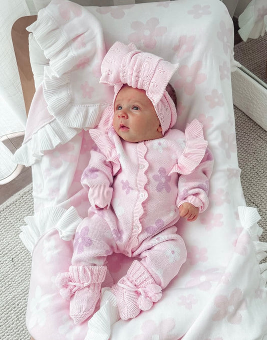 Pink and purple flower pattern baby romper