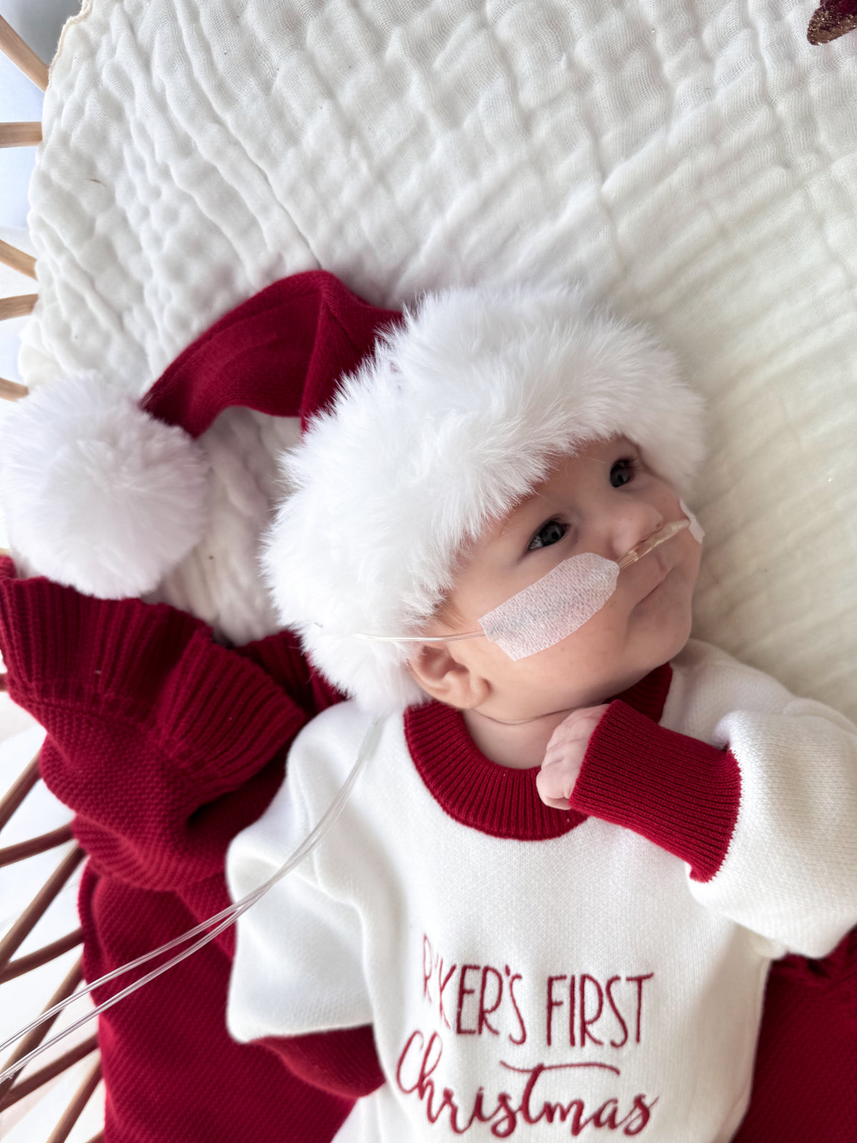 Baby fluffy red and white Santa hat