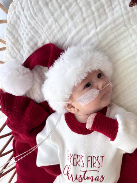 Baby fluffy red and white Santa hat