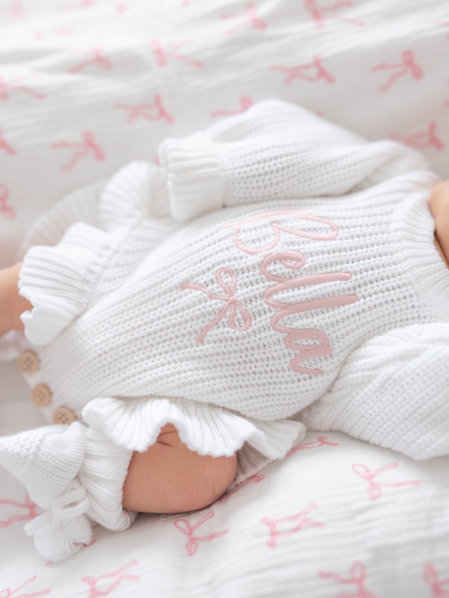 Personalised baby girl knit frill romper