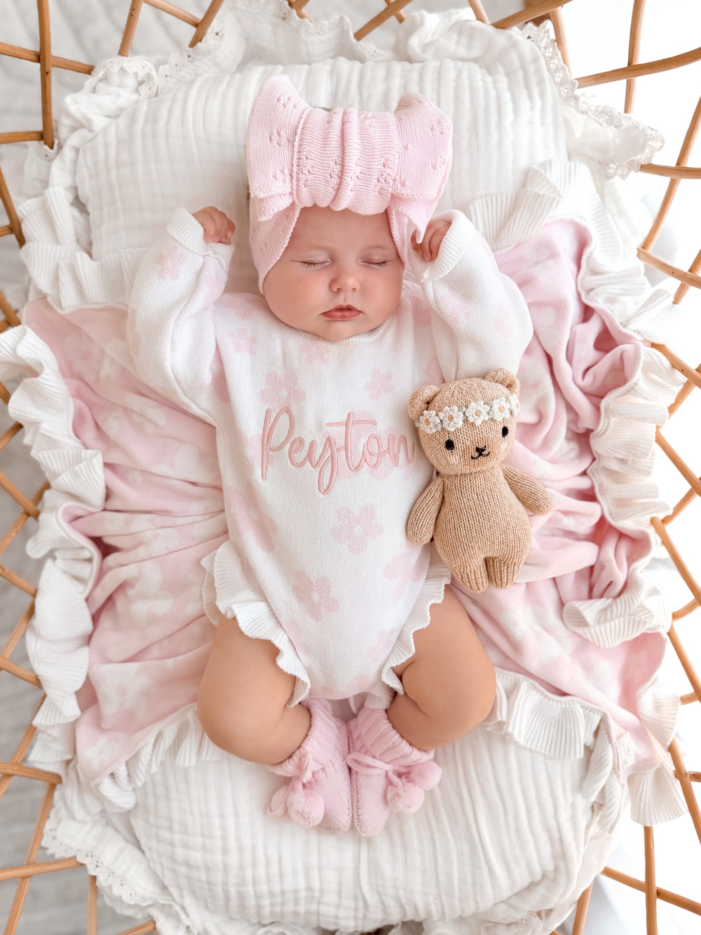 Flower pattern frill leg baby romper